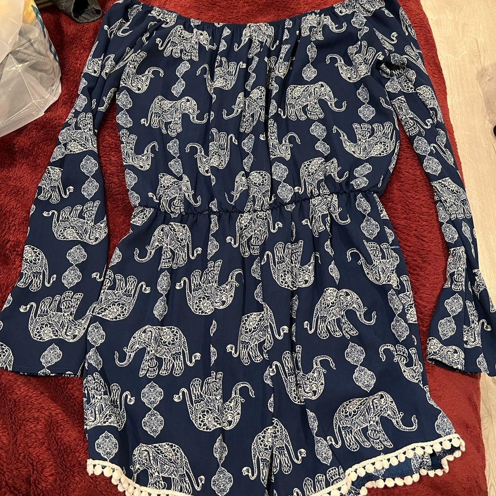 Blue off the shoulder romper